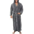 thumbnail image 6 of Men Soft Coral Fleece Solid Color Pockets Long Bath Robe Home Gown Sleepwear, 6 of 7