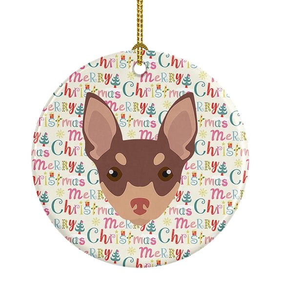 Toy Fox Terrier Merry Christmas Ceramic Ornament 2.8 in x 2.8 in