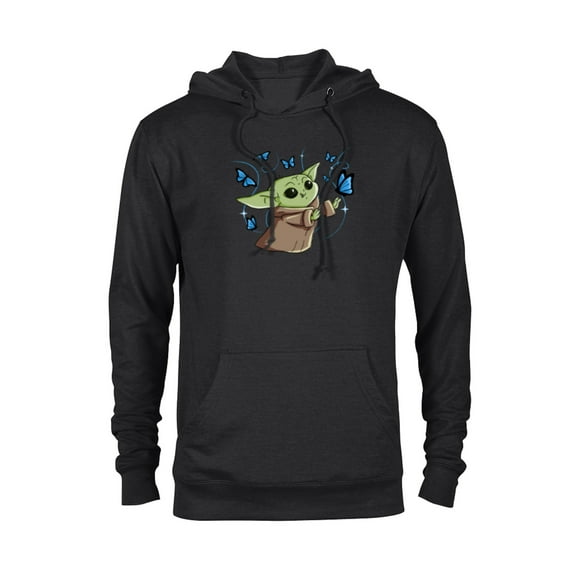 Star Wars The Mandalorian The Child with Blue Butterflies - Pullover Hoodie for Adults - Customized-Black