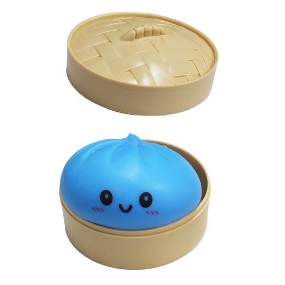 KWHOME Giant Dumpling Squishy Large with Steamer Box, 4" Super Soft Mystery Squishy Bun, Cute Anxiety Relief Fidget, Soft Squeeze Decompression Dough for Adults, Everyone,Blue/1PCS