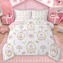 Homewish Cute Bow Tie Bedding Comforter Set,Luxury Castle Twin Comforter Sets,Sweet Dessert Bedding Set For Girl Kids,Microfiber Bedroom Decor Reversible,2pcs