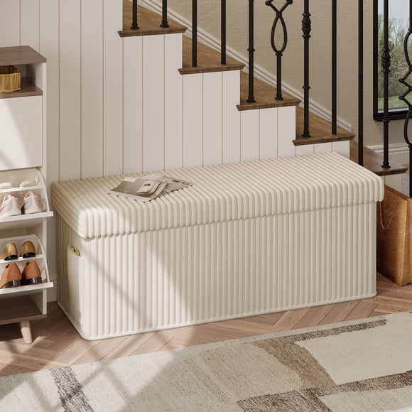 Gran Otomana Almacenamiento Bolsillo Lateral Plegable Recibidor Pinmoco Beige