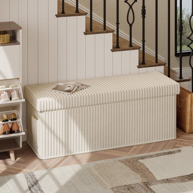 Gran Otomana Almacenamiento Bolsillo Lateral Plegable Recibidor Pinmoco Beige