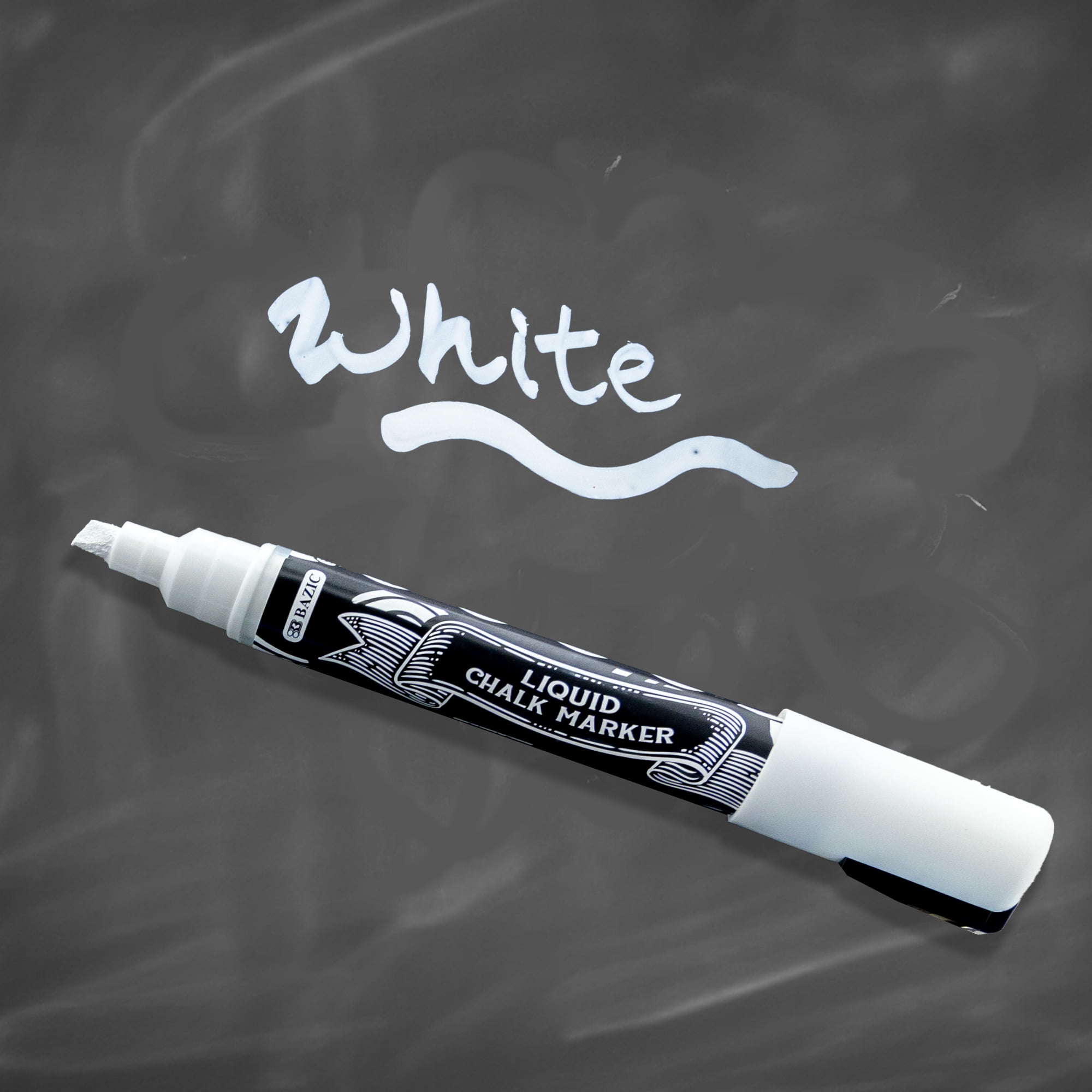 BAZIC Liquid Chalk Markers, White Color, Erasable Chalkboard Markers, Reversible Tip for Chalkboards Blackboard Signs Windows Glass, 288-Pack
