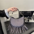 thumbnail image 4 of Bolso Bandolera Cuero Vintage Con Flecos Y para Mujer (gris), 4 of 6