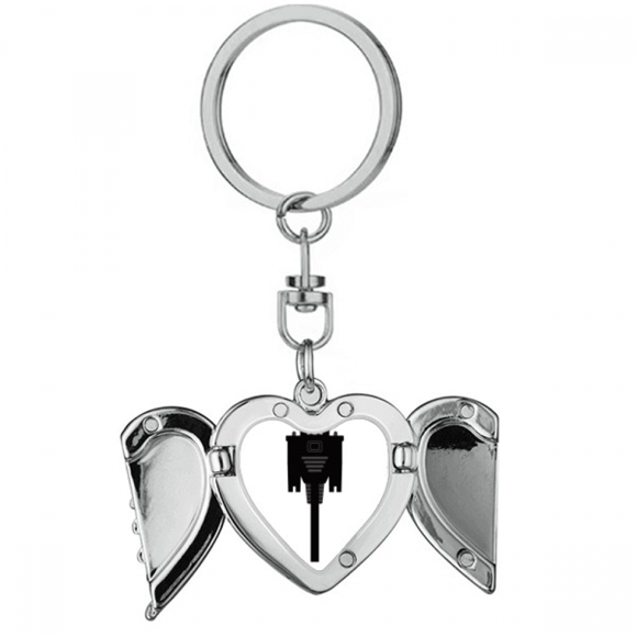 Display Screen Cable Black Plug Heart Angel Wing Key Chain Holder