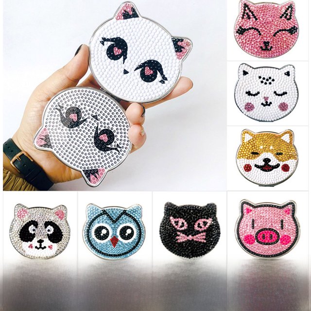 Kids' DIY Diamond Painting Mirror Kit - Foldable Dual-Sided Smiling Cat Design with Embellished Craft Tools, Safe & Durable Children's Creative Activity Toy for Artistic Fun, Includes Complete Tool