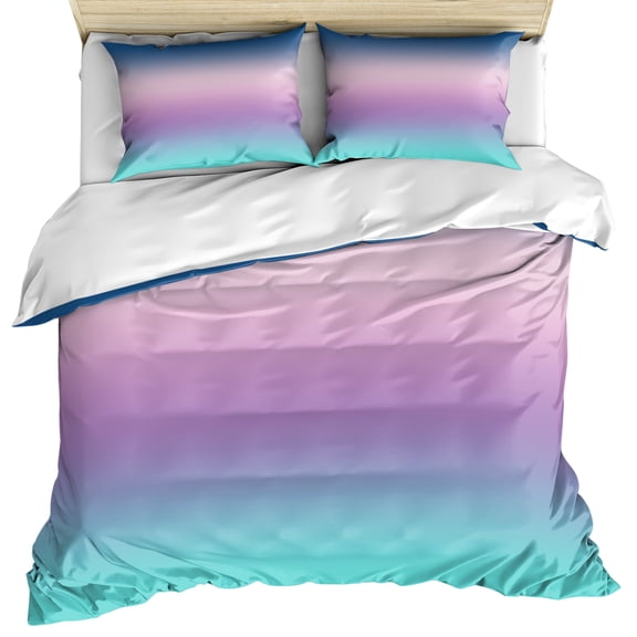 Blue Purple Teal Ombre Cream Bedding 3 Piece Duvet Cover Set Full Size, Modern Abstract Art Aesthetics Soft Microfiber Comforter Cover with Zipper Closure & Pillowcases, FadeResistant Quilt Cover