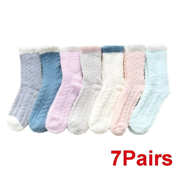 TELOLY Fuzzy Socks for Women Soft Cozy Fluffy Warm Slipper Socks Winter Plush Crew Socks for Women 7 Pairs, Multicolor