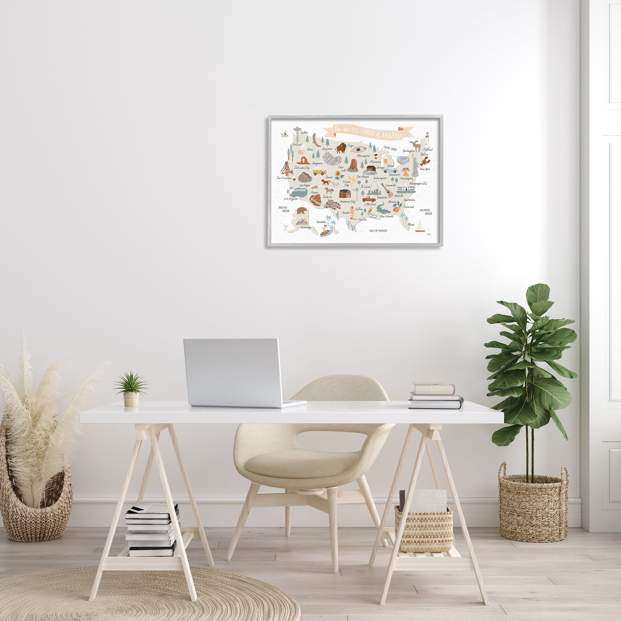 Stupell Indtries Illtrated Landmark Map Soft Brown ,30 x 24,Design by Laura Marshall