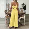 thumbnail image 5 of MORTTIC Women's V-Neck Sleeveless Wide Leg Jumpsuit with Adjustable Straps & Back Bow Tie Spring Summer Flowy Romper Yellow，XL, 5 of 7