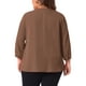 thumbnail image 3 of Blusa de chiffon con volantes de cuello redondo para mujer de tallas grandes Agnes Orinda, blusa de oficina 1X marrón oscuro, 3 of 5