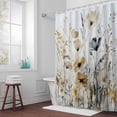 thumbnail image 5 of Watercolor Brown Gray Flowers Fabric Shower Curtain Retro Plant Washable Shower Curtains for Bathroom, Waterproof Bath Curtain with Hooks Home Decor 72x72in, 5 of 8