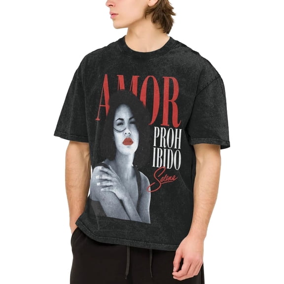 Men's Sel-enas Music Quintanilla T-Shirt Washed Vintage Loose Short Sleeve Tee Top 572