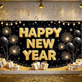 thumbnail image 6 of Gold Lettering Happy New Year Banner Firework Design New Year Display Black Balloons Gift Boxes Festive Backdrop for New Year Party Holiday Celebration New Year Eve, 6 of 9