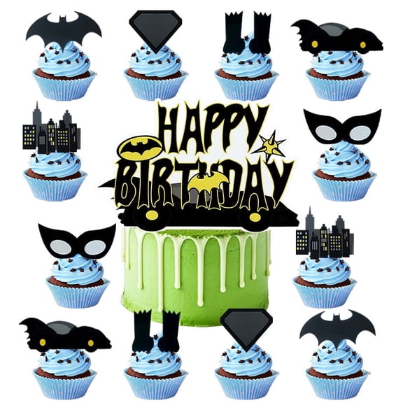 Bat Hero Party Decorations,Birthday Supplies For Bat Hero Includes Banner Cake Topper 12 Cupcake Toppers 18 Balloons for Bat Hero Party Decorations