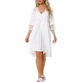 thumbnail image 2 of INSPIRE CHIC Women's Silky Satin Camisole Nightgown and Lace 3/4 Sleeve Robe Set 2 Piece Pajamas M White, 2 of 6