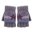 thumbnail image 2 of CUZIBR Kids Gloves Winter Convertible Flip Top Thermal Knitted Knit Fingerless Cute Animal Pattern Warmth Leopard Mittens For Children Outdoor,Grey,One Size, 2 of 3