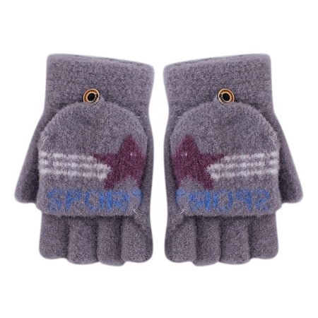 

LBECLEY Winter Gloves Snow Flip Kids Gloves Convertible Knitted Fingerless Winter Mittens Top Warm Children Kids Gloves & Mittens Kid Insulated Gloves Grey One Size