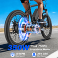 thumbnail image 5 of Electric Bike for Adults, 20" E Bike with 3-Speed, 750W Peak Adult Electric Bicycles for Womens & Man Commute, up 30 Miles Removable Battery Ebike, Max 19MPH, 5 of 10