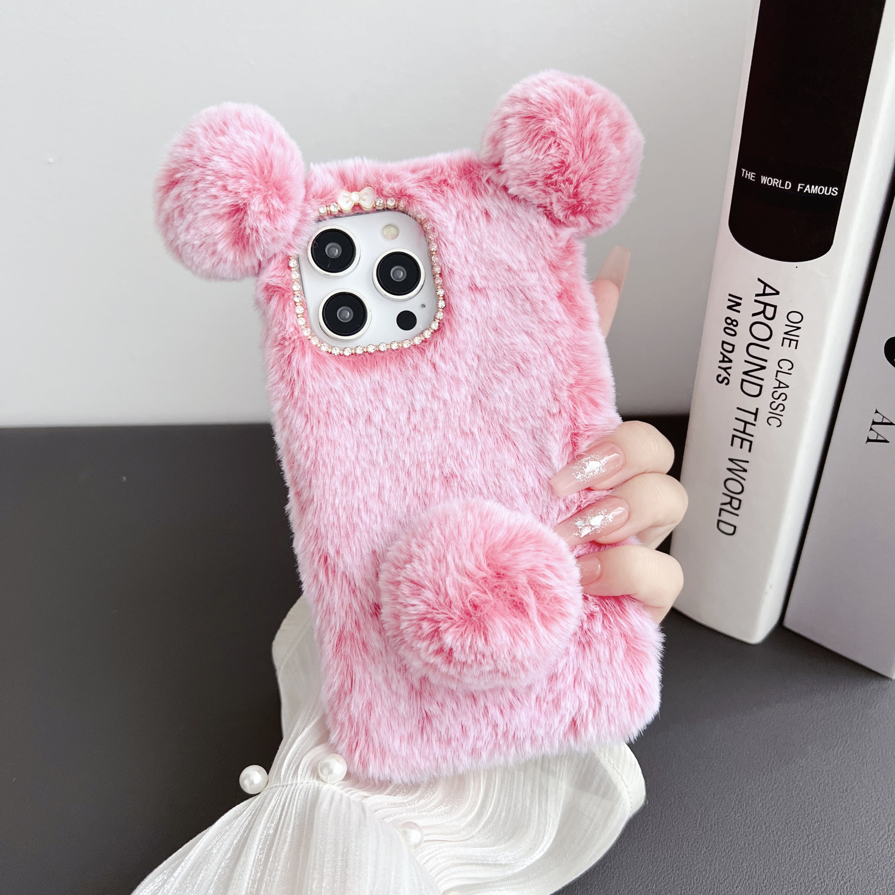 Allytech Furry Case for Apple iPhone 14, Cute Panda Design Faux