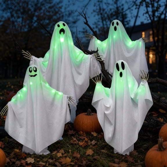 ShengapQ Spooky Light-Up Green Ghost Outdoor Halloween Yard Decoration, Glowing Ghost, Scary Yard Decor, Nighttime Display, Weather-Resistant, Eye-Catching Halloween Decoration