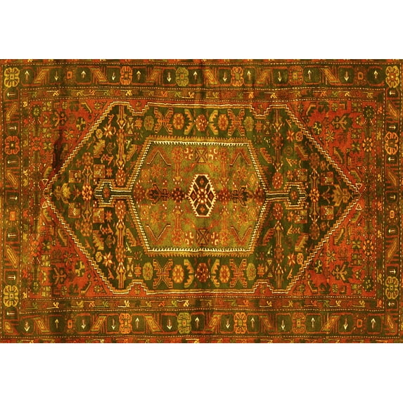 Ahgly Company Machine Washable Indoor Rectangle Persian Yellow Traditional Area Rugs, 8' x 10'