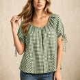 thumbnail image 2 of Edvintorg Button Up Shirt Women Plaid Printed Crew Neck Short Sleeve Loose Casual Blouses Summer Tops for Women Green XL, 2 of 8