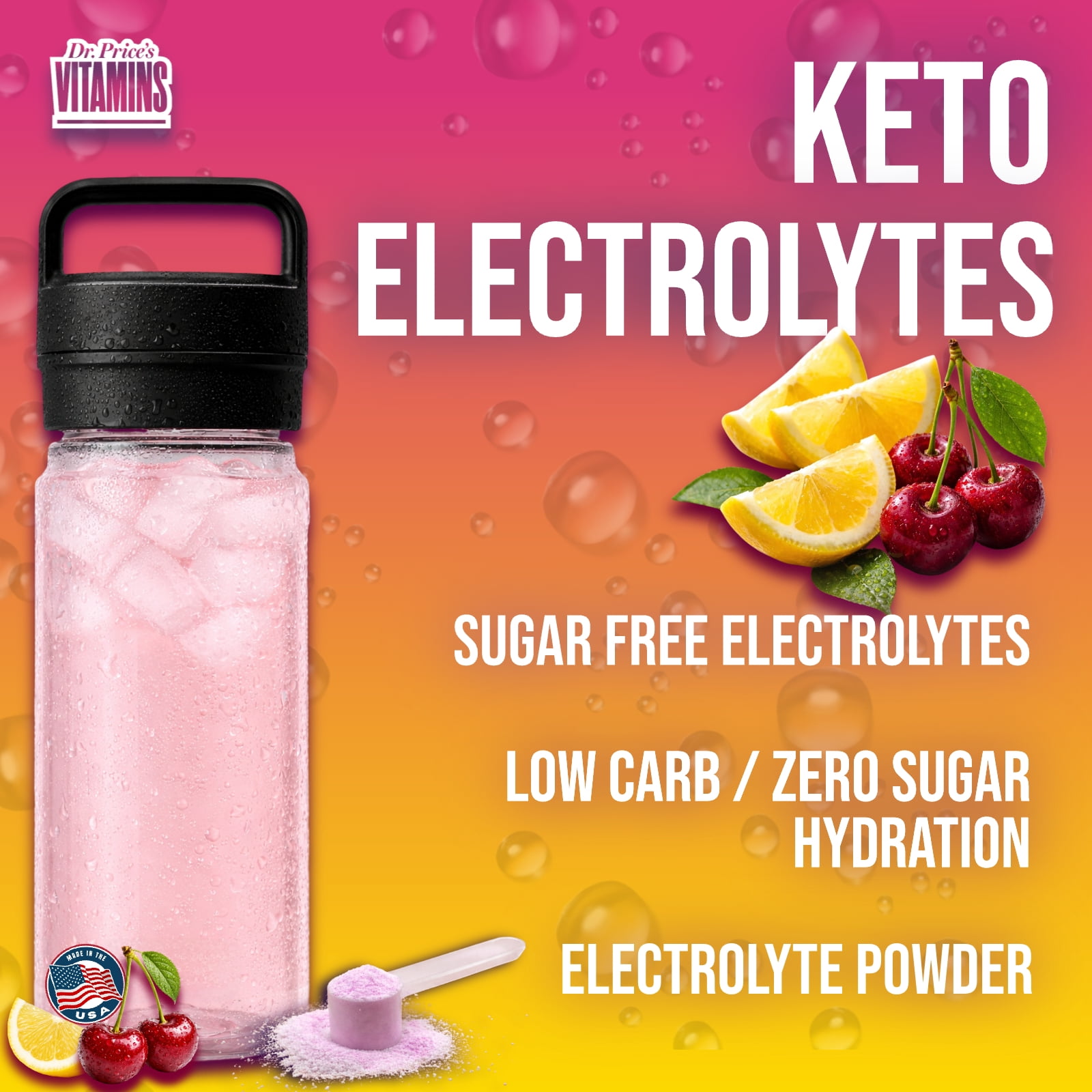 Dr. Price’s Electrolyte Mix – Cherry Lemonade Flavor, 90 Servings | Sugar-Free Hydration Powder with Trace Minerals | Gluten-Free, No Sugar