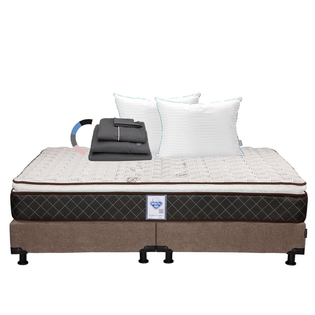 Colchon King Size Minesota+Box Base Cama+Almohada Royal Twin+Sabanas Royal