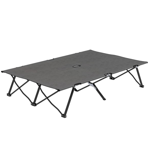 Two Person Folding Camping Cot, Portable Double Outdoor Bed with Heavy Duty Steel Frame and 600D Oxford Fabric, 76" L x 49.2" W, 300lbs Capacity, Dark Grey with Travel Bag