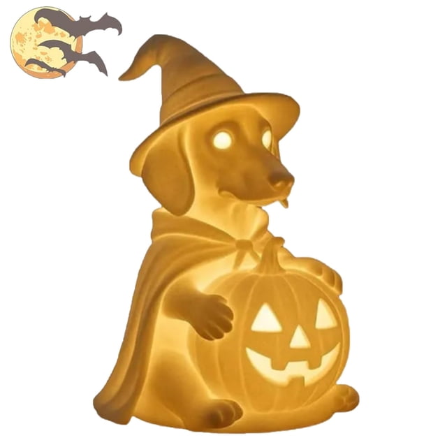 Lámpara Fantasma de Perro Salchicha, Figura de Perro Fantasma Brillante de Halloween, Linda Estatua Decorativa de Halloween, Luz de Noche para Amantes de Los Perros y Fanáticos de La Decoración Pecul