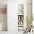 thumbnail image 2 of Gzxs Wood Wardrobe Closet with Hanging Rod, Storage Open Shelves and Large Drawer, Modern 2 Doors Large Armoire Wardrobe Cabinet for Bedroom, Free-Standing Garment Closet Bedroom Armoires, White, 2 of 8