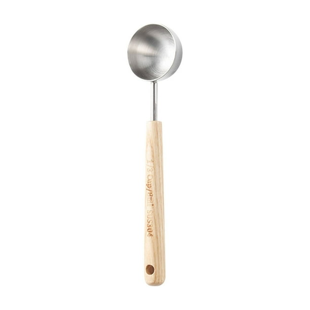 Pisexur Batería de cocina Cuchara medidora de café con mango de madera de acero inoxidable, cuchara para té, cuchara medidora para hornear, cuchara auxiliar para lech para la cocina del hogar