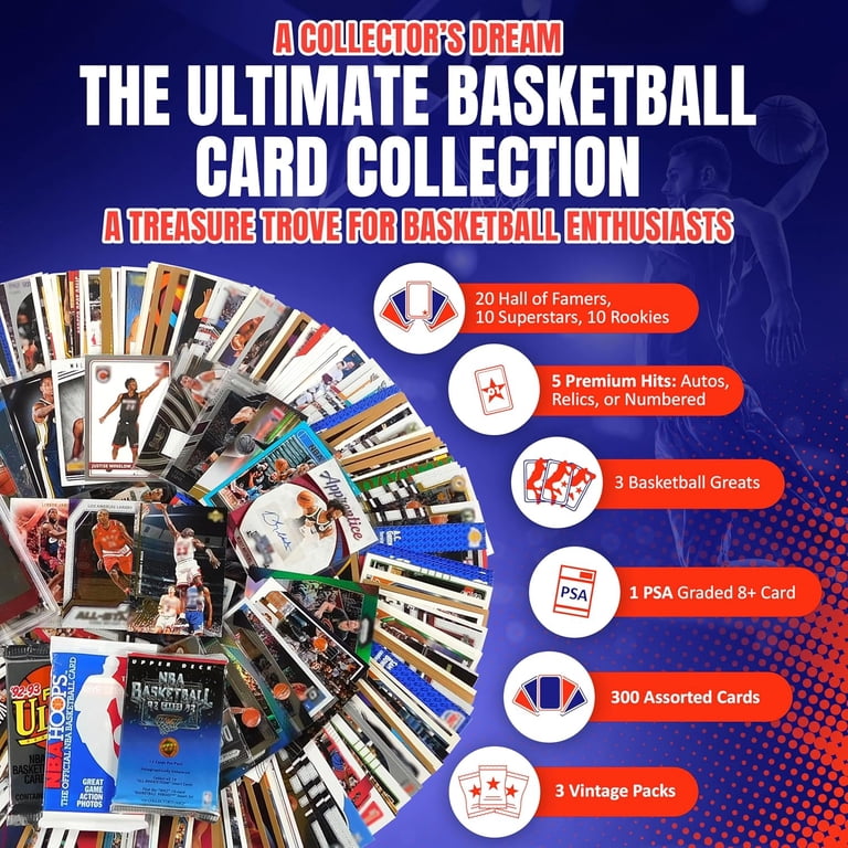 Ultimate Basketball Card Collection | PSA Graded 8+ Star, 5 Hits: Auto,  Relic, Numbered, 3 Greats, 300 Assorted Basketball Cards, 20 HOF, 3 Vintage  Packs | For Sports Card Collectors - Walmart.com