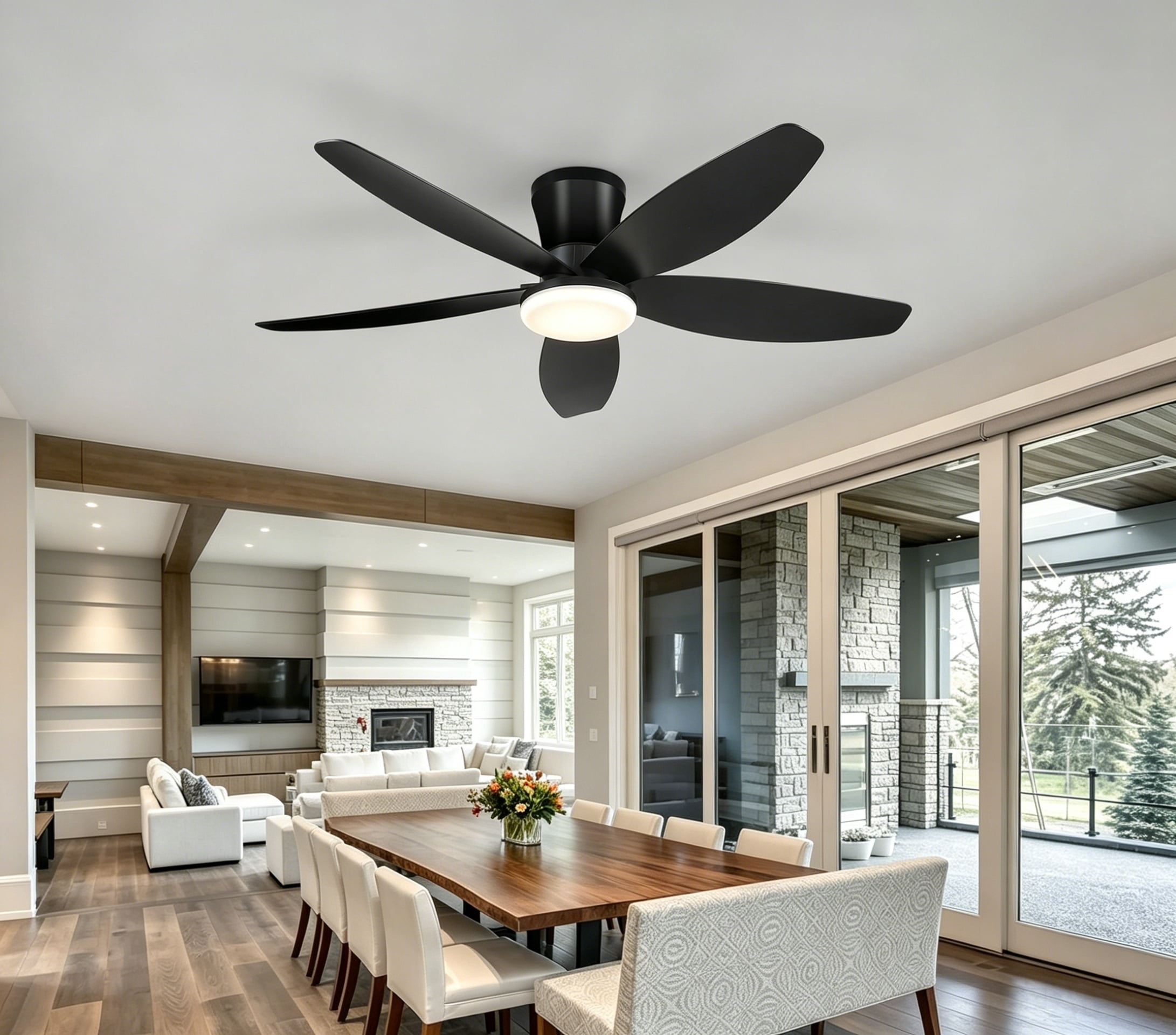 PHORUS 36" Low Profile Ceiling Fan with LED Light, Quiet DC Motor, Remote & App Control, Flush Mount Fan for Bedroom, Small Rooms and Apartments,Black