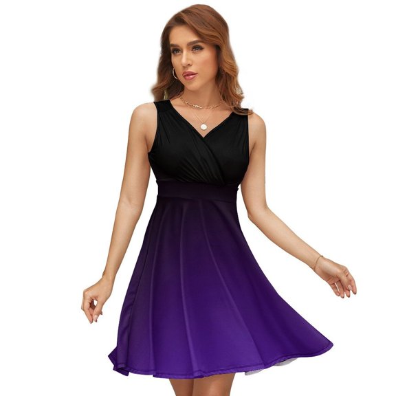 Black And Purple Gradient Women's Tank Dress V Neck Sleeveless Summer Sundress