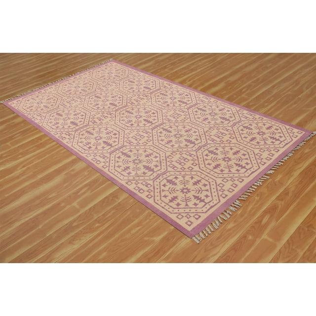 Casavani Block Printed Pink Rug For Kitchen 4'x4' Cotton Square Area Rugs for Outdoor Patio