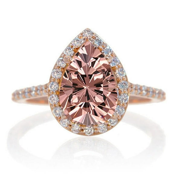 1.75 Carat 8x5mm Pear Cut Morganite Halo Desiger Engagement with 18k Gold Plating