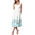 thumbnail image 2 of INSPIRE CHIC Women's Vintage 50s Dress Cocktail Sleeveless Square Neck Midi Floral A-Line Dresses L White Blue, 2 of 6