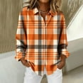 thumbnail image 3 of Womens Plaid Button Down Shirts Lapel Collar Long Sleeve Blouses Loose Fit Checkered Christmas Casual Tops (L, Orange), 3 of 6