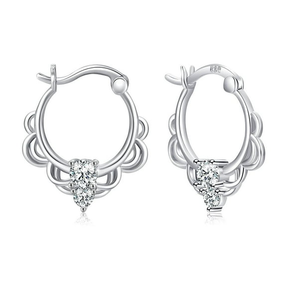 Cuoka Lotus Hoop Earrings 925 Sterling Silver Halo CZ Earrings for Women Hypoallergenic Zircon Jewelry Birthday Gifts for Sensitive Ears