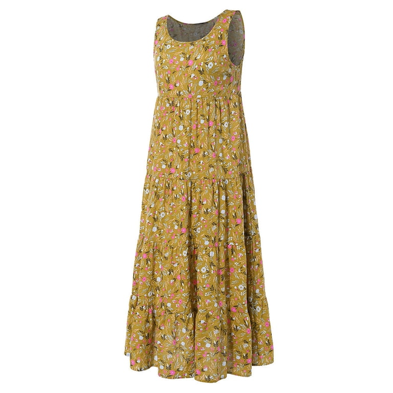 summer halter dresses 2023 Maxi For Women Casual Plus Size Dress Casual Dresses Sleeveless Dresses French Ethnic Dresses Floral Print Long Dresses High Waist Midi Beach Dresses O Neck Sundress BHM1673WD