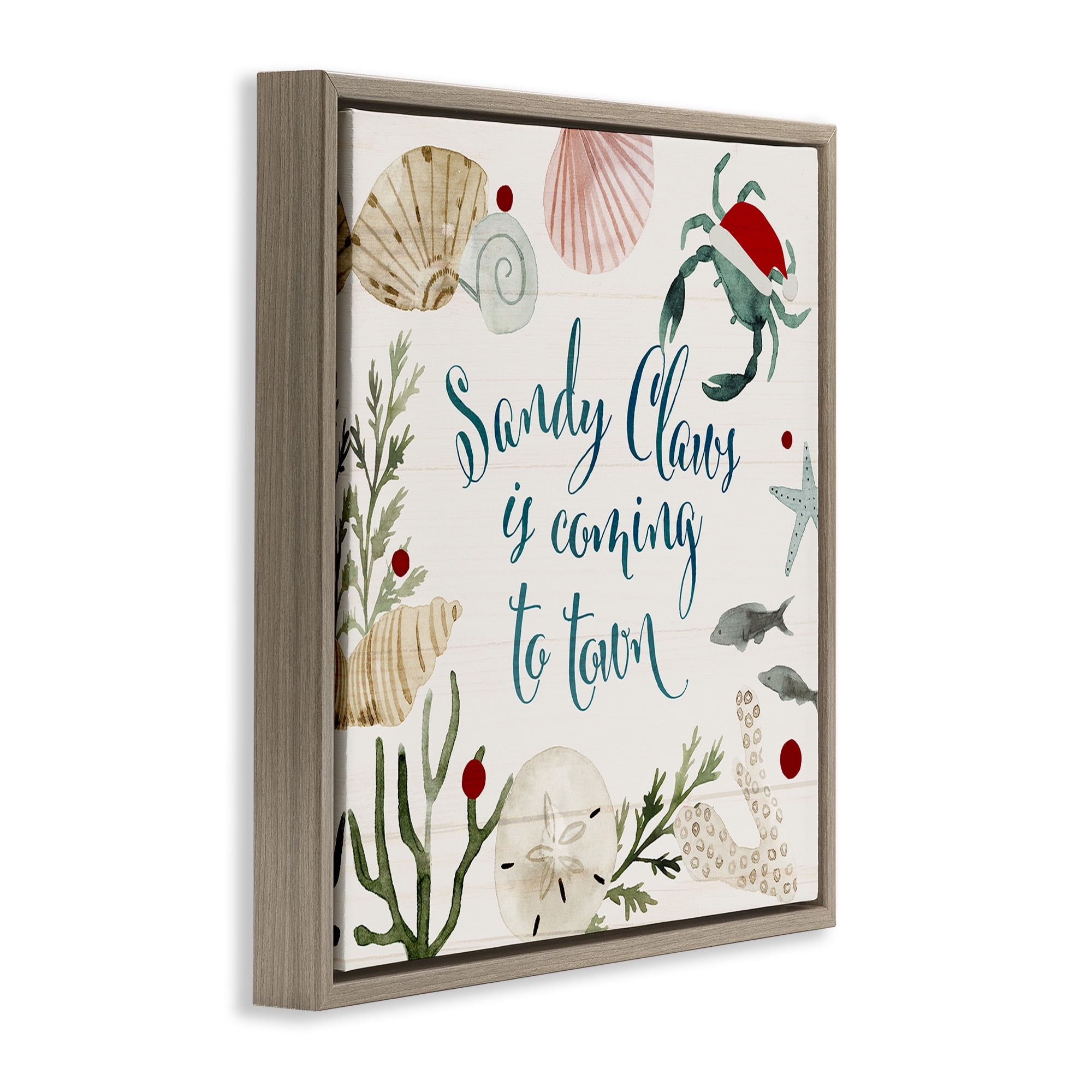 Stupell Industries Santa Claus Nautical Holiday Pun Holiday Painting Brown Floater Framed Canvas Art Print Wall Art, 25 x 25