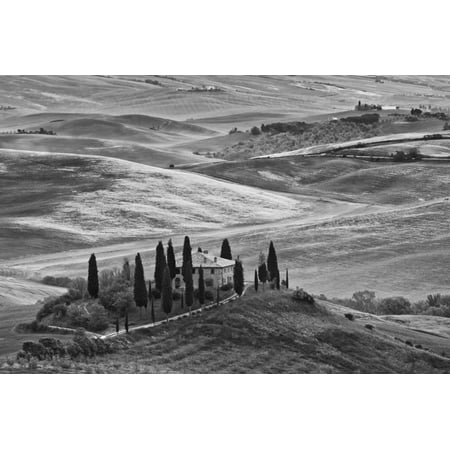 Europe, Italy, Tuscany. B&W of Villa in Countryside Print Wall Art By Jaynes