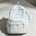 thumbnail image 5 of Women Cute Plaid Lace Trim Backpack, Polka‑Dot Outer Pockets Bookbag, Multi‑Pocket Anti‑Theft For Daily Errands & Shopping (Blue), 5 of 5