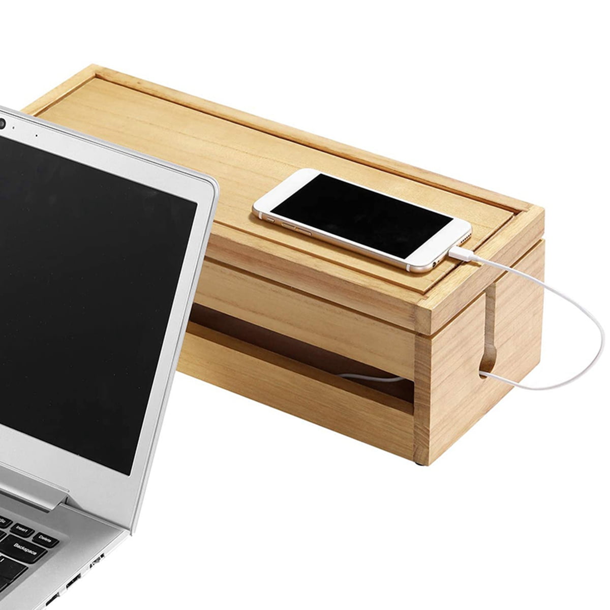 2 Pcs Cable Management Box Wooden Cord Organizer Box for Extension Cord Power-Wood Color & Coffee Color