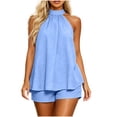 thumbnail image 2 of Karymi Jumpsuits for Women Solid 2 Piece Vacation Outfit Set, Halter Neck Sleeveless Loose Flowy Tank Top, Elastic High Waist Relaxed Fit Shorts Womens Workout Tops, 2 of 6