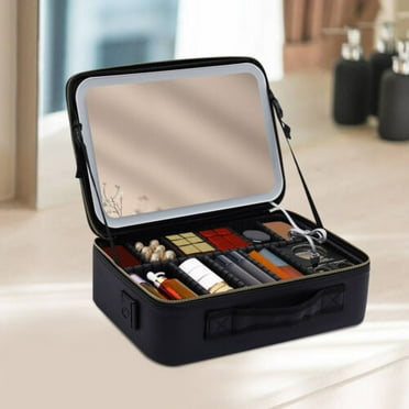 Travel Cosmetic Makeup Train Case Storage Bag Makeup Storage Organizer &Mirror