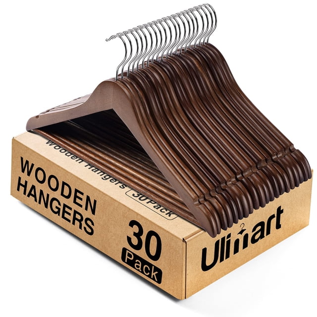Paquete de 30 perchas de madera Ulimart para trajes, camisas, chaquetas y vestidos